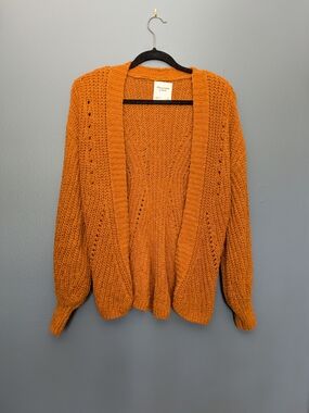 Abercrombie & Fitch Open-Front Orange Knit Cardigan